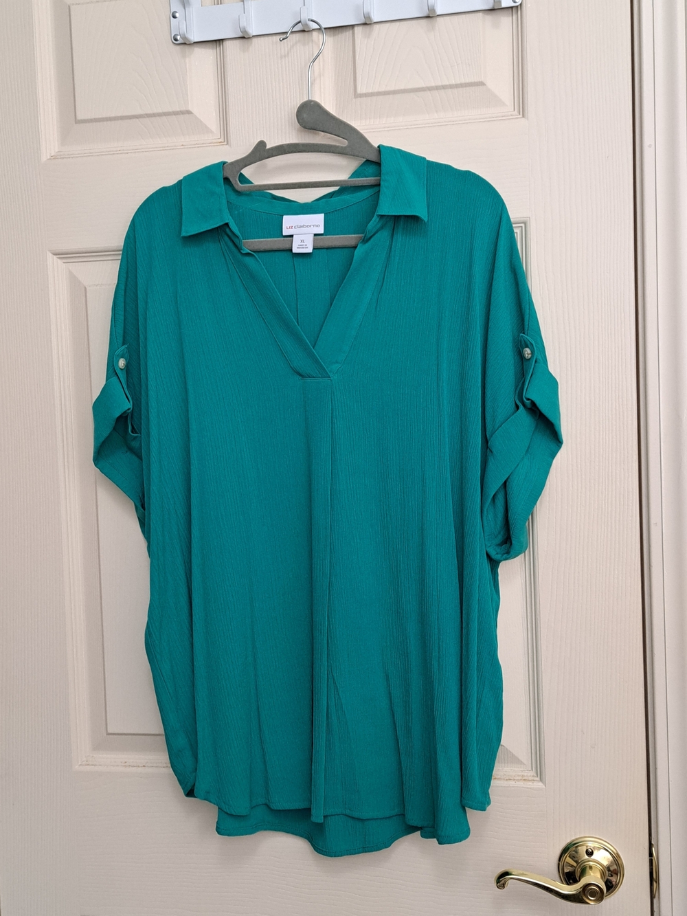 Liz Claiborne Teal Split-Neck Roll-Tab Tunic
